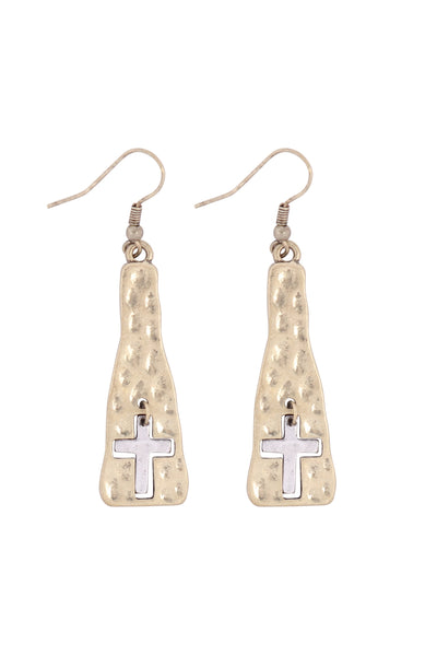 DANGLING CROSS CAST DROP FISH HOOK EARRINGS