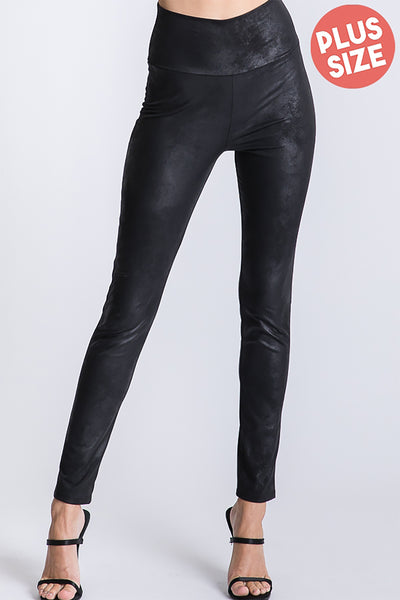 PLUS SIZE FAUX LEATHER SLIM FIT HIGH WAIST LEGGINGS- BLACK 2-2-2