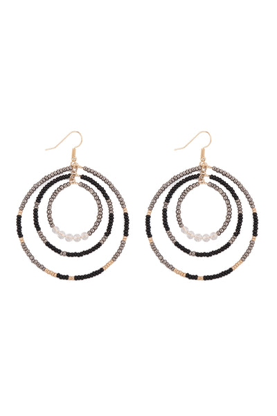 OPEN CIRCLE SEED BEAD LINK HOOK EARRINGS