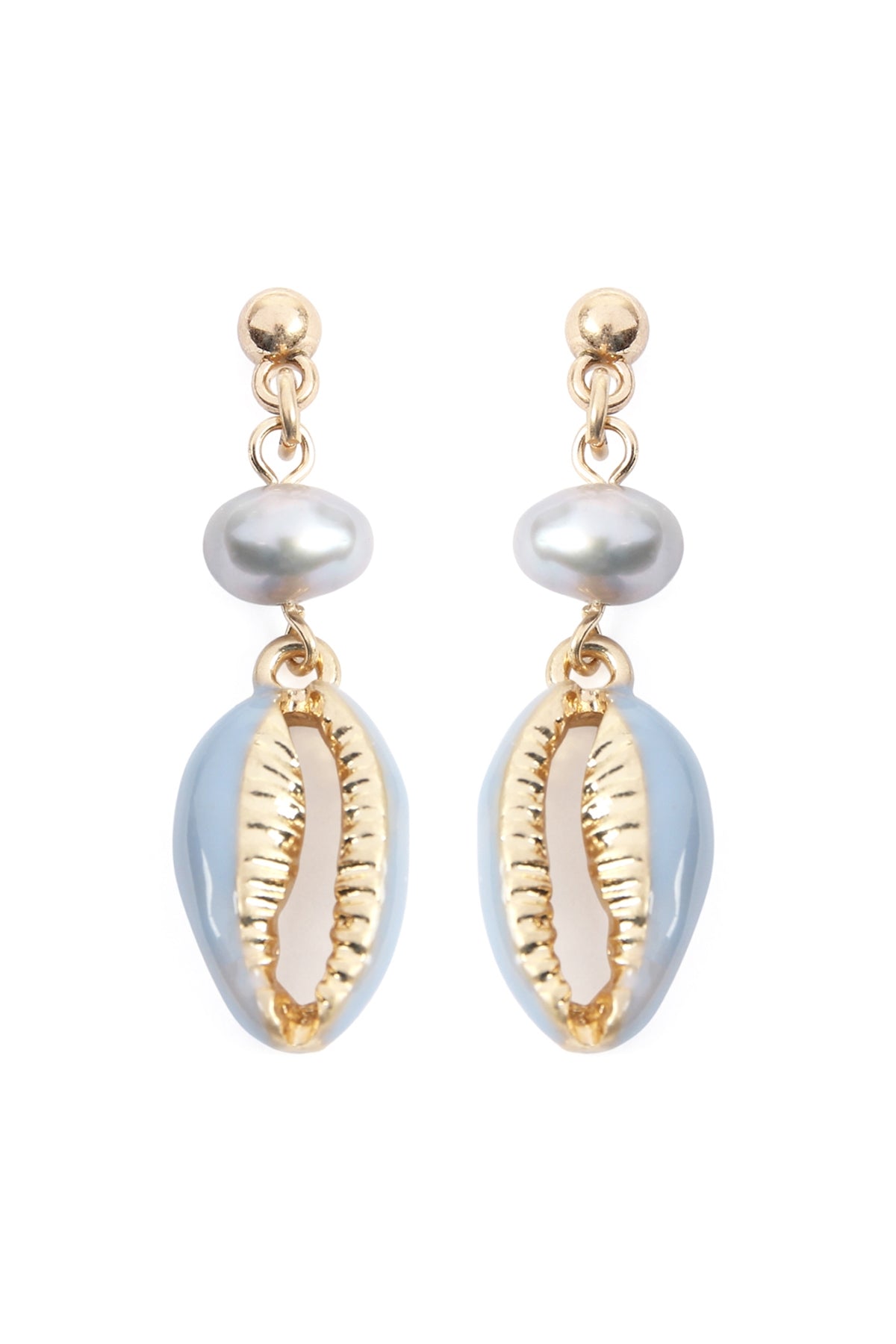 SHELL WITH PEARL POST EARRINGS