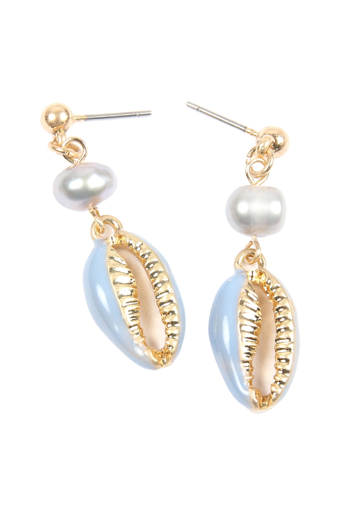 SHELL WITH PEARL POST EARRINGS