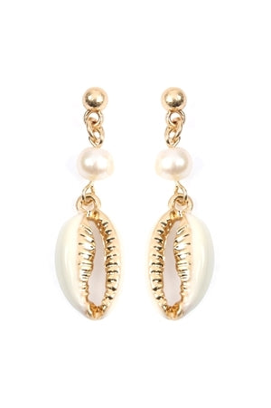 SHELL WITH PEARL POST EARRINGS