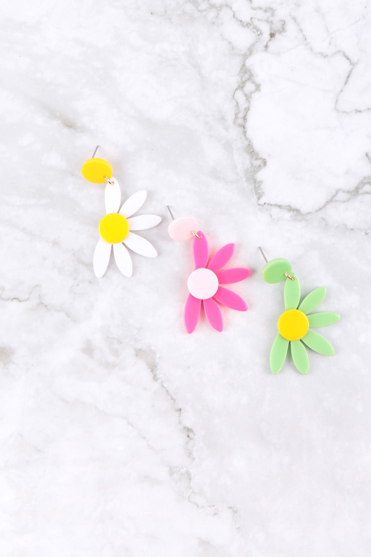 HALF DAISY FLOWER ACRYLIC DROP EARRINGS