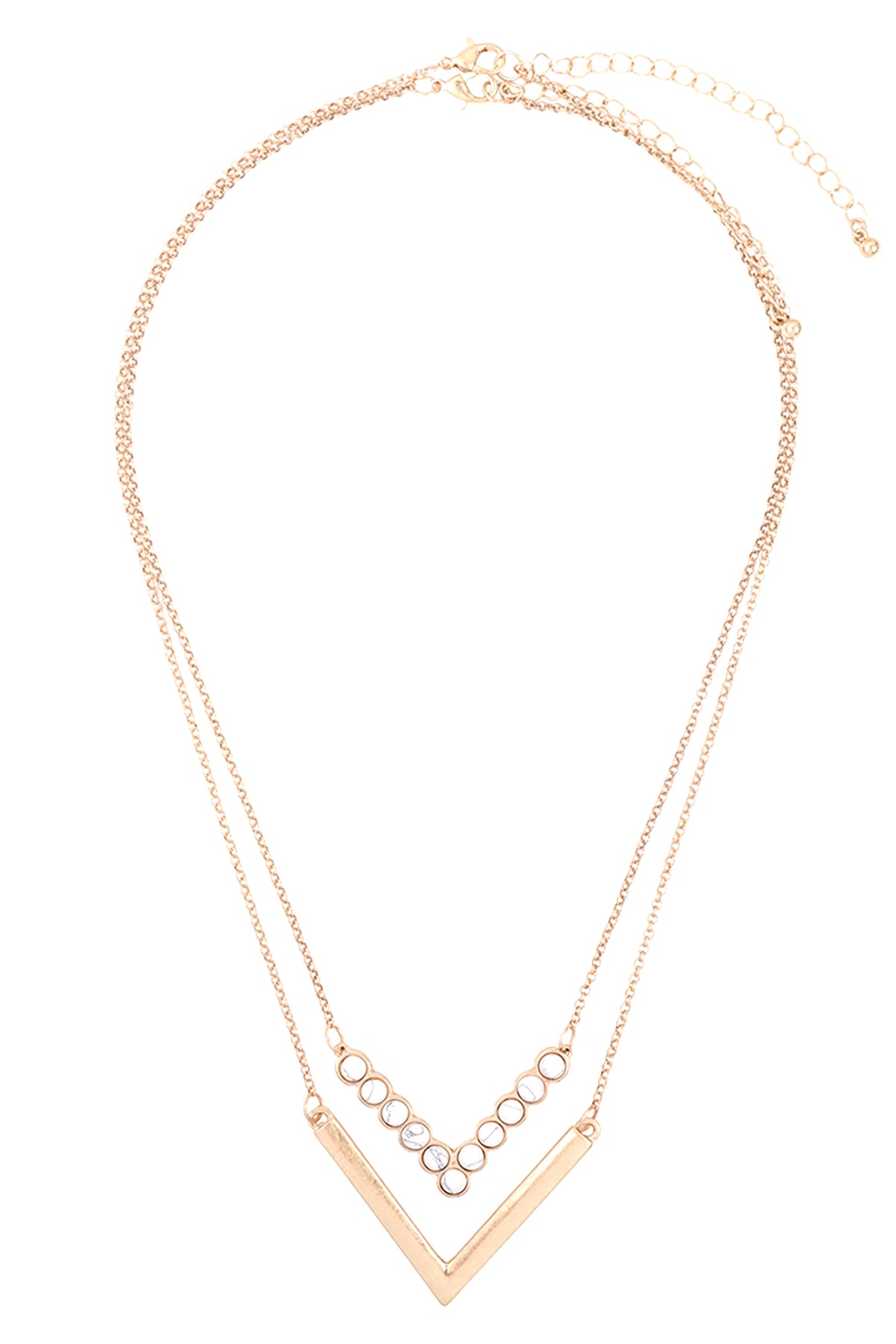 LAYERED V SHAPE NATURAL STONE & METAL NECKLACES