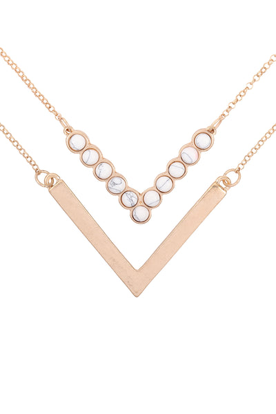LAYERED V SHAPE NATURAL STONE & METAL NECKLACES