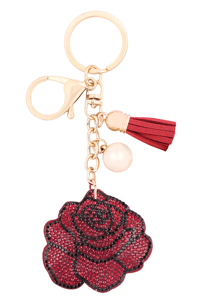 ROSE RHINESTONE TASSEL KEYCHAIN