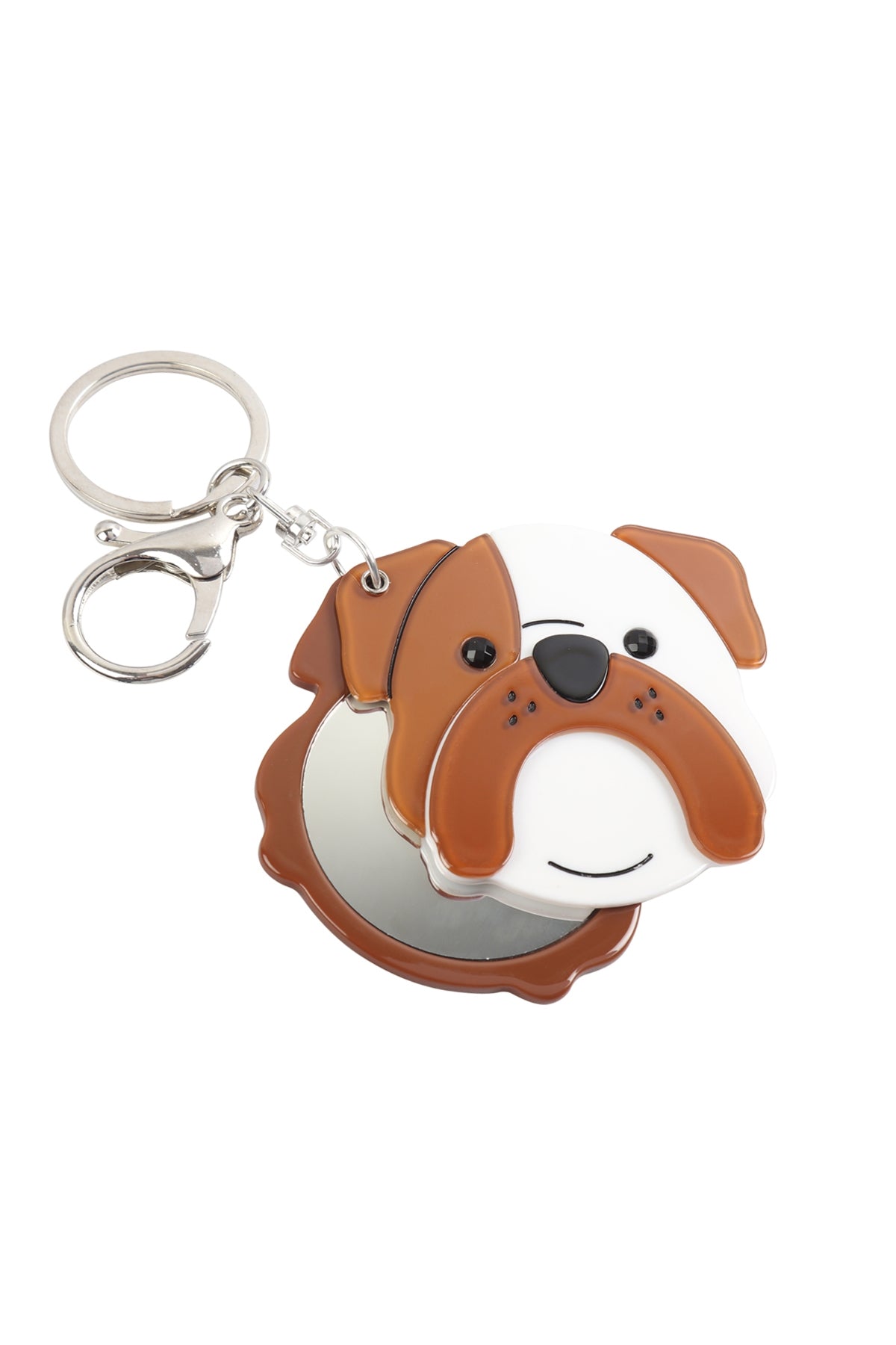 BLACK/BROWN ASSORTED CUTE BULLDOG W/MIRROR KEYCHAIN