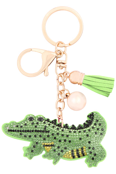 CROCODILE RHINESTONE TASSEL KEYCHAIN - GREEN