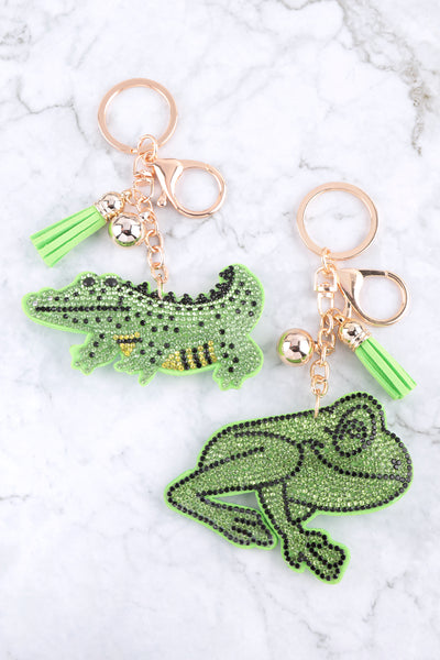 CROCODILE RHINESTONE TASSEL KEYCHAIN - GREEN