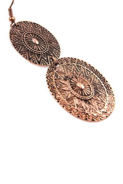 COPPER EMBELLISHED OVAL LINKED DROP BURNISHED EARRINGS