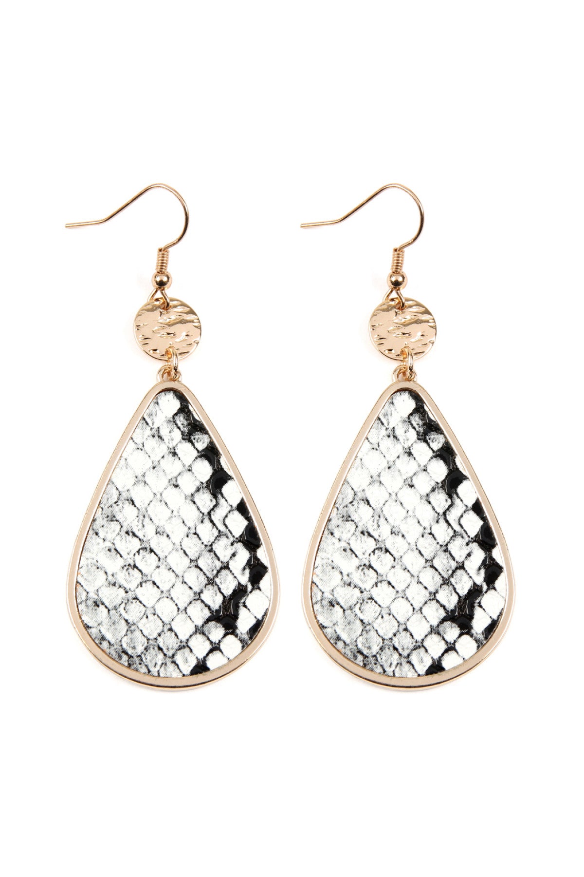 SNAKE DANGLING TEARDROP WITH ANIMAL SKIN LEATHER INSET EARRING