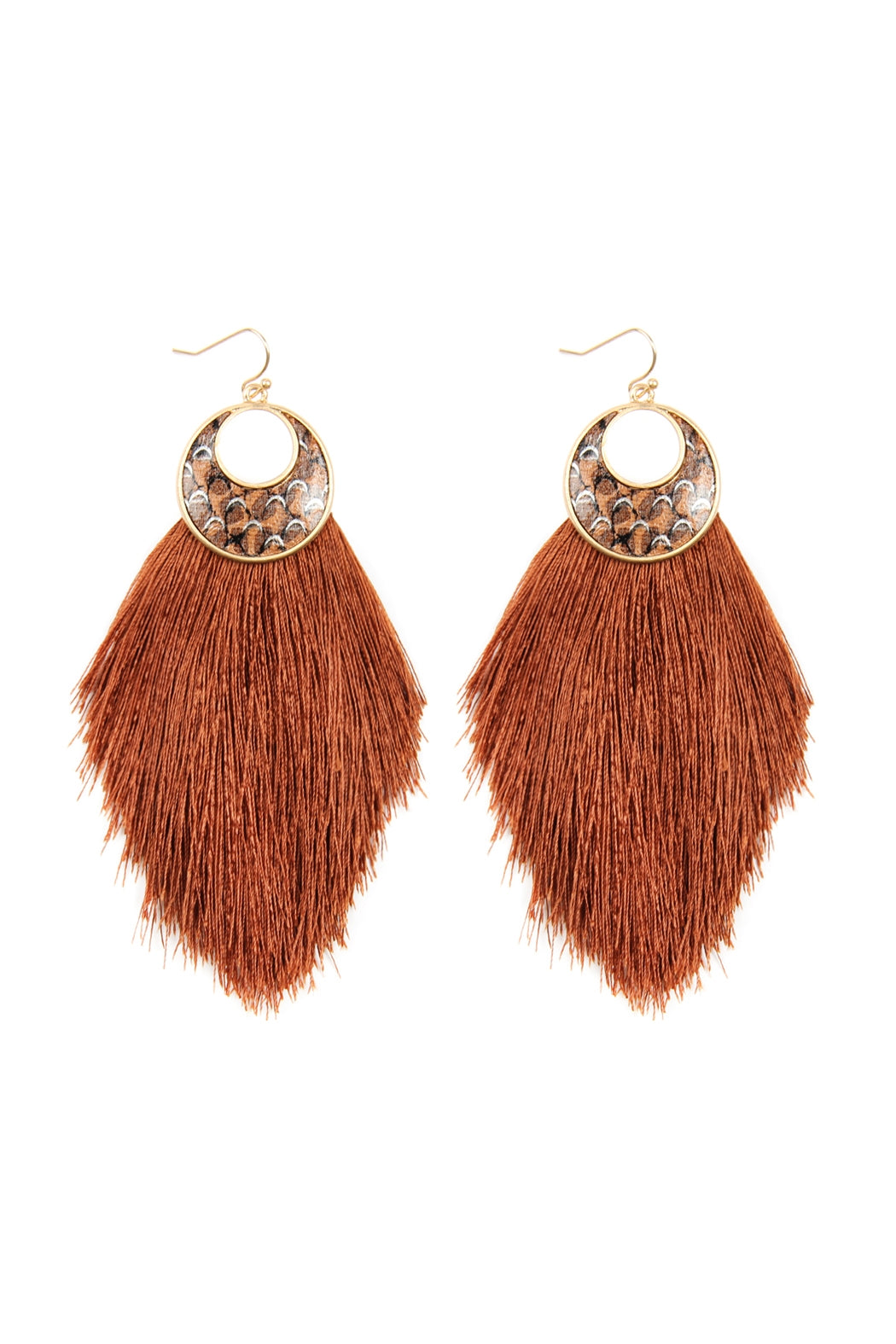CRESCENT SHAPE SNAKE PRINT TASSEL DROP EARRINGS