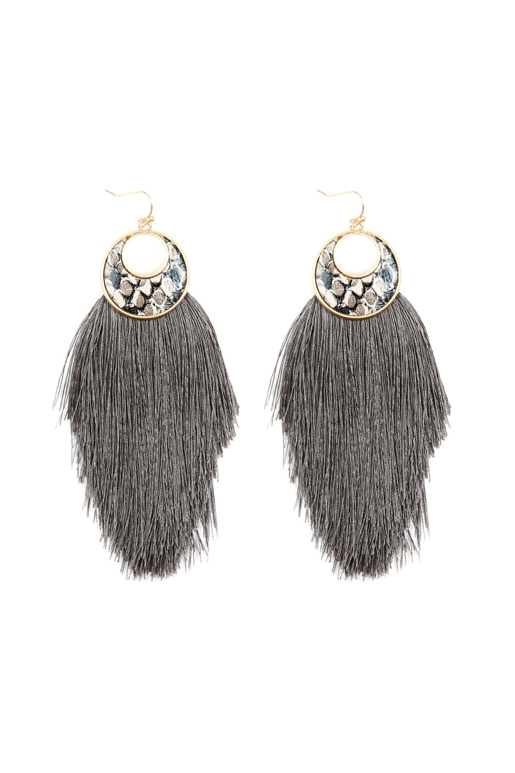 CRESCENT SHAPE SNAKE PRINT TASSEL DROP EARRINGS