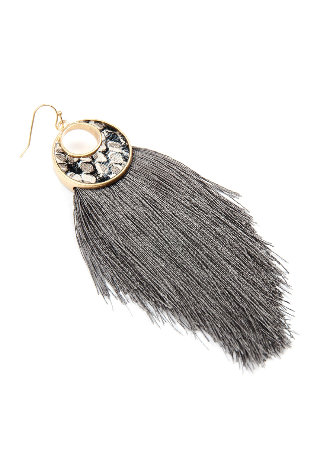 CRESCENT SHAPE SNAKE PRINT TASSEL DROP EARRINGS