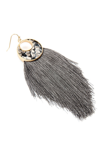 CRESCENT SHAPE SNAKE PRINT TASSEL DROP EARRINGS