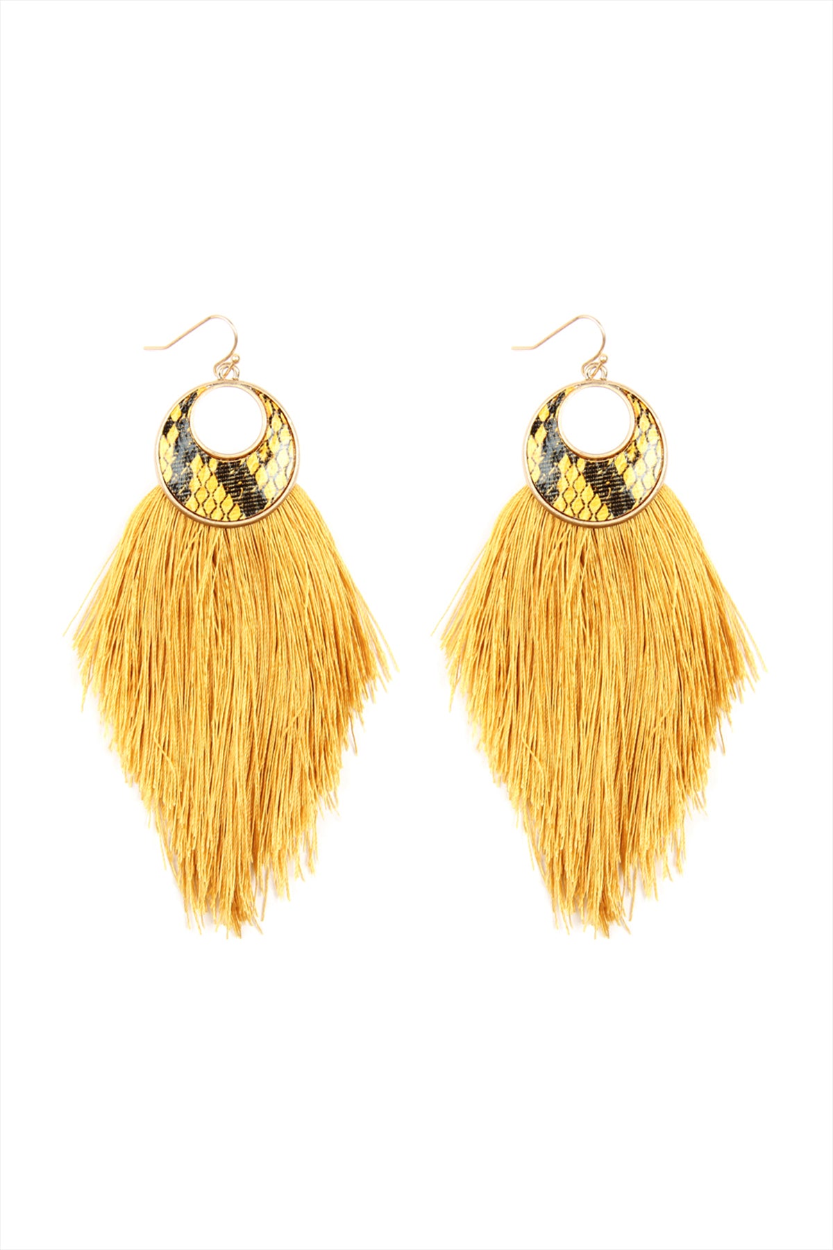 CRESCENT SHAPE SNAKE PRINT TASSEL DROP EARRINGS