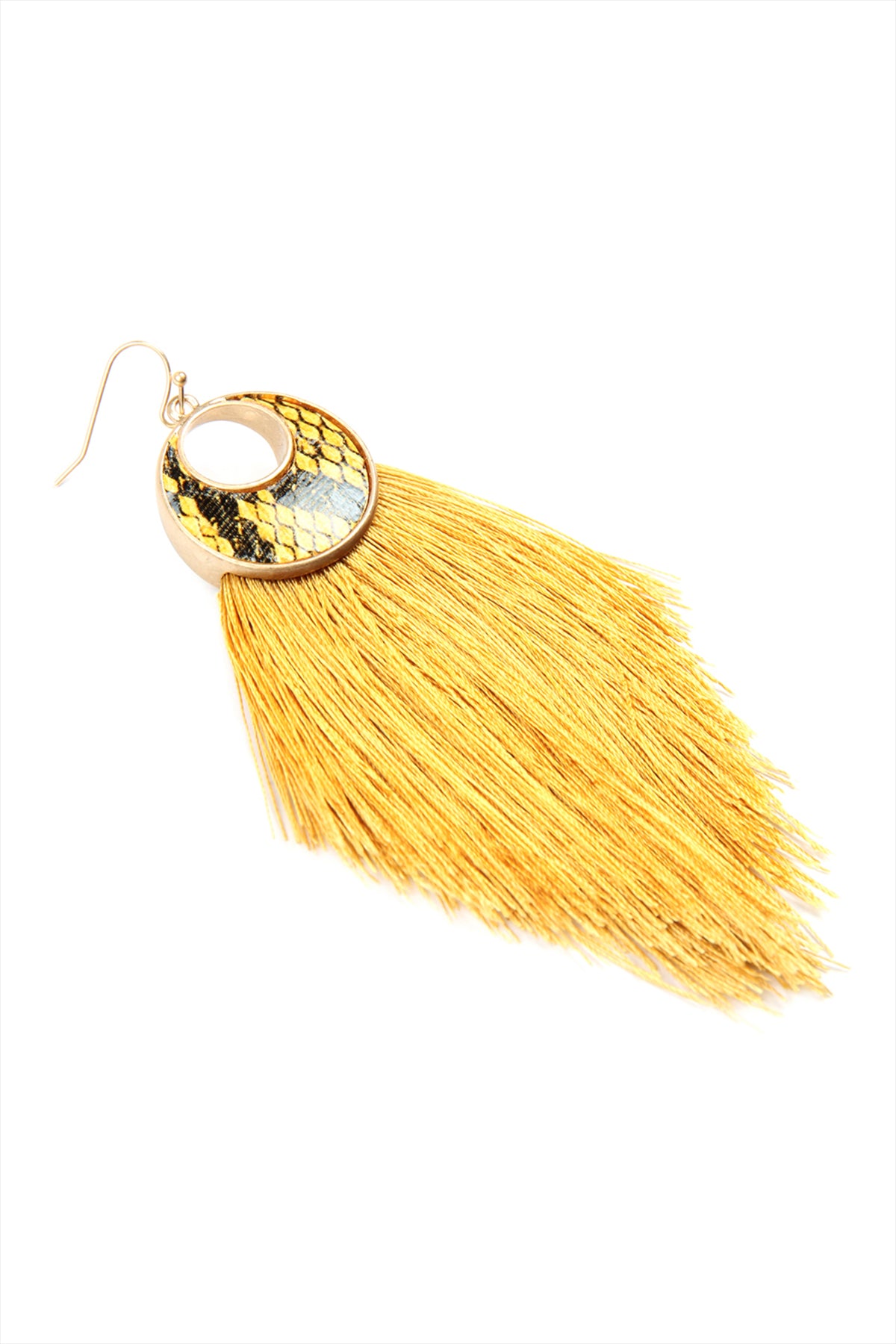 CRESCENT SHAPE SNAKE PRINT TASSEL DROP EARRINGS