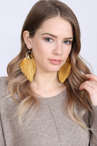 CRESCENT SHAPE SNAKE PRINT TASSEL DROP EARRINGS