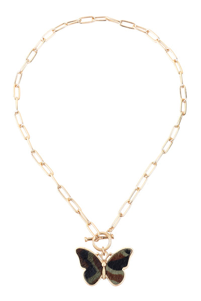 BUTTERFLY LEOPARD PRINT CHAIN NECKLACE