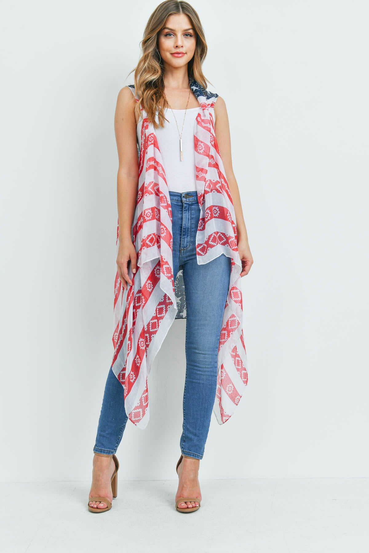 USA ACCENT KNEE LENGTH OPEN FRONT KIMONO VEST