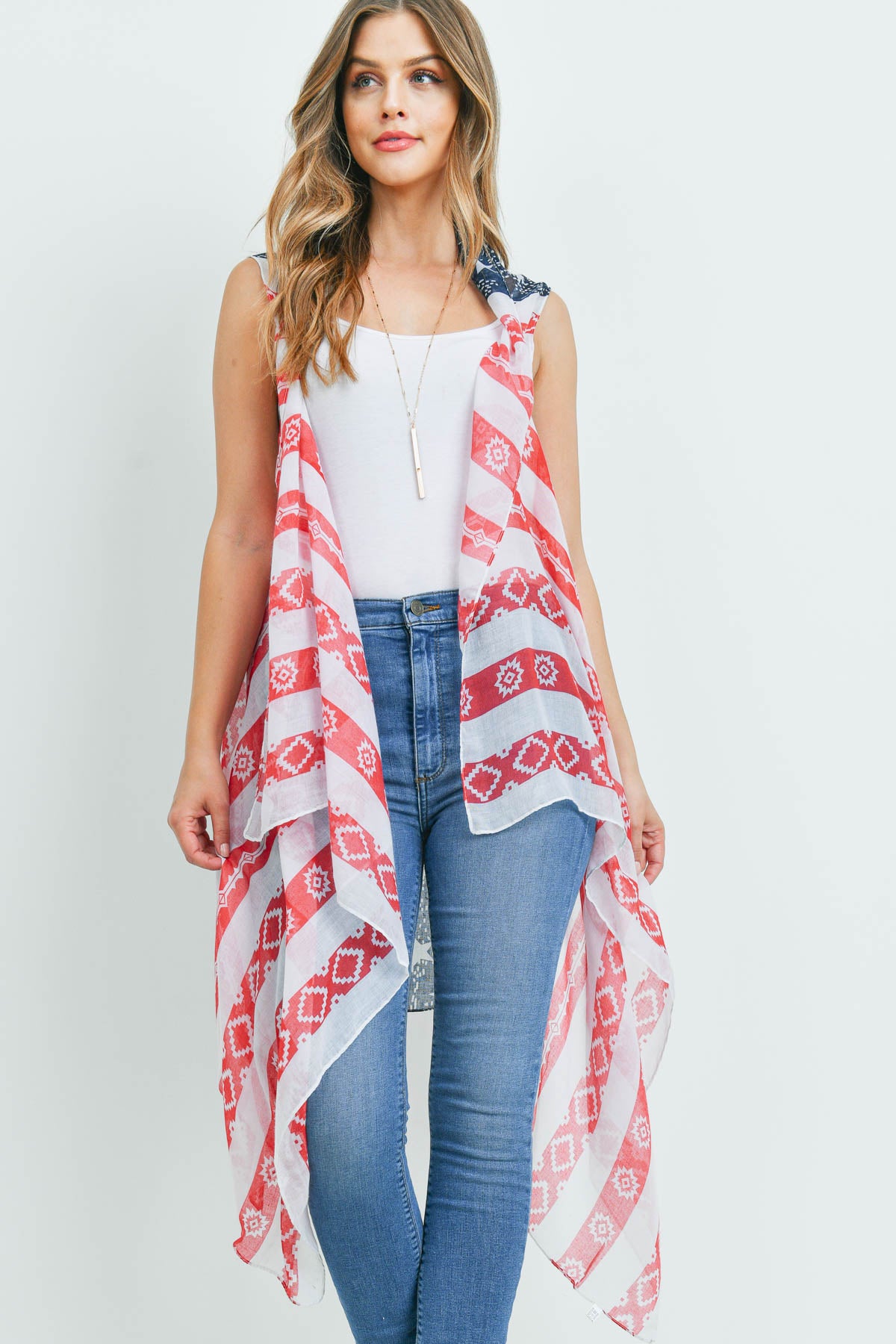 USA ACCENT KNEE LENGTH OPEN FRONT KIMONO VEST