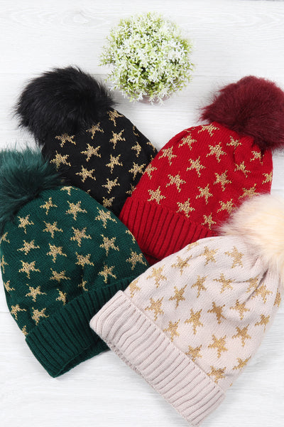 BEANIE WITH EMBROIDERED STARS (NOW $1.50 ONLY!)