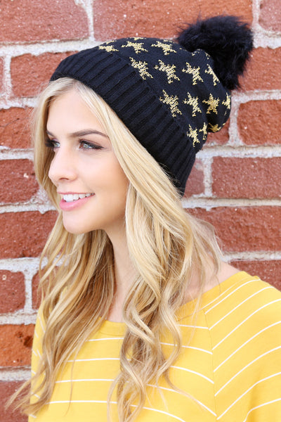 BEANIE WITH EMBROIDERED STARS (NOW $1.50 ONLY!)