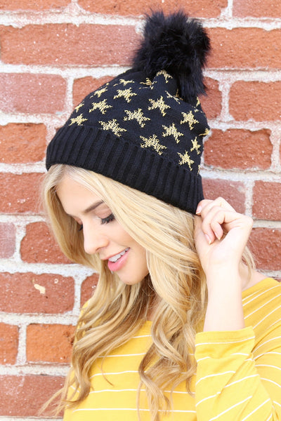BEANIE WITH EMBROIDERED STARS (NOW $1.50 ONLY!)