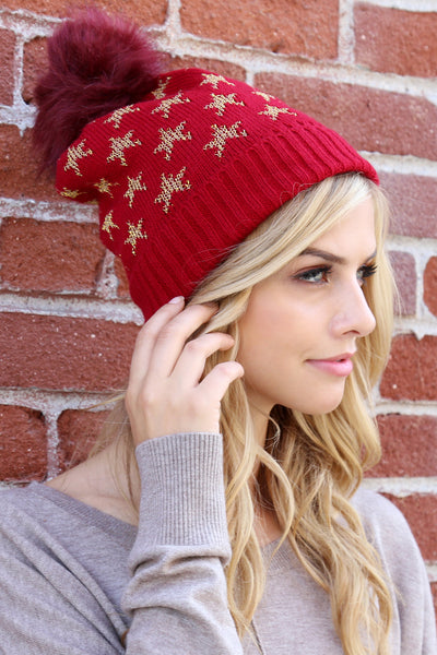 BEANIE WITH EMBROIDERED STARS (NOW $1.50 ONLY!)