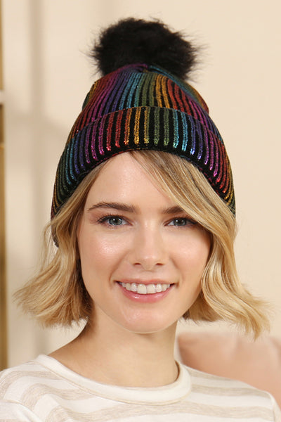 METALLIC LUREX POM BEANIE