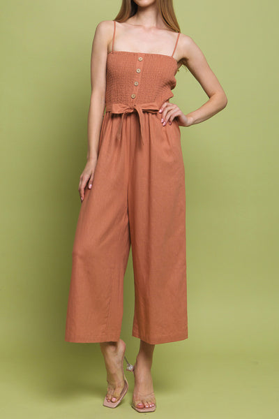 LT-3709 - WIDE CROP LEG SMOCKED TOP JUMPSUIT 2-2-2