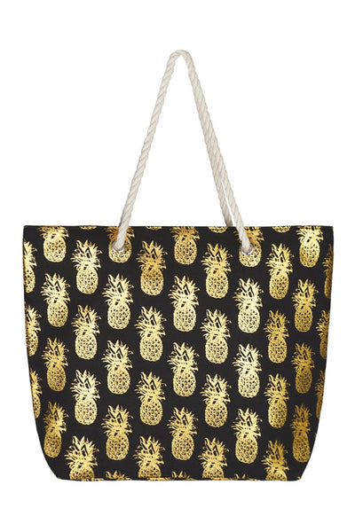 GOLD FOIL PINEAPPLE BEACH BAG