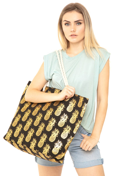 GOLD FOIL PINEAPPLE BEACH BAG