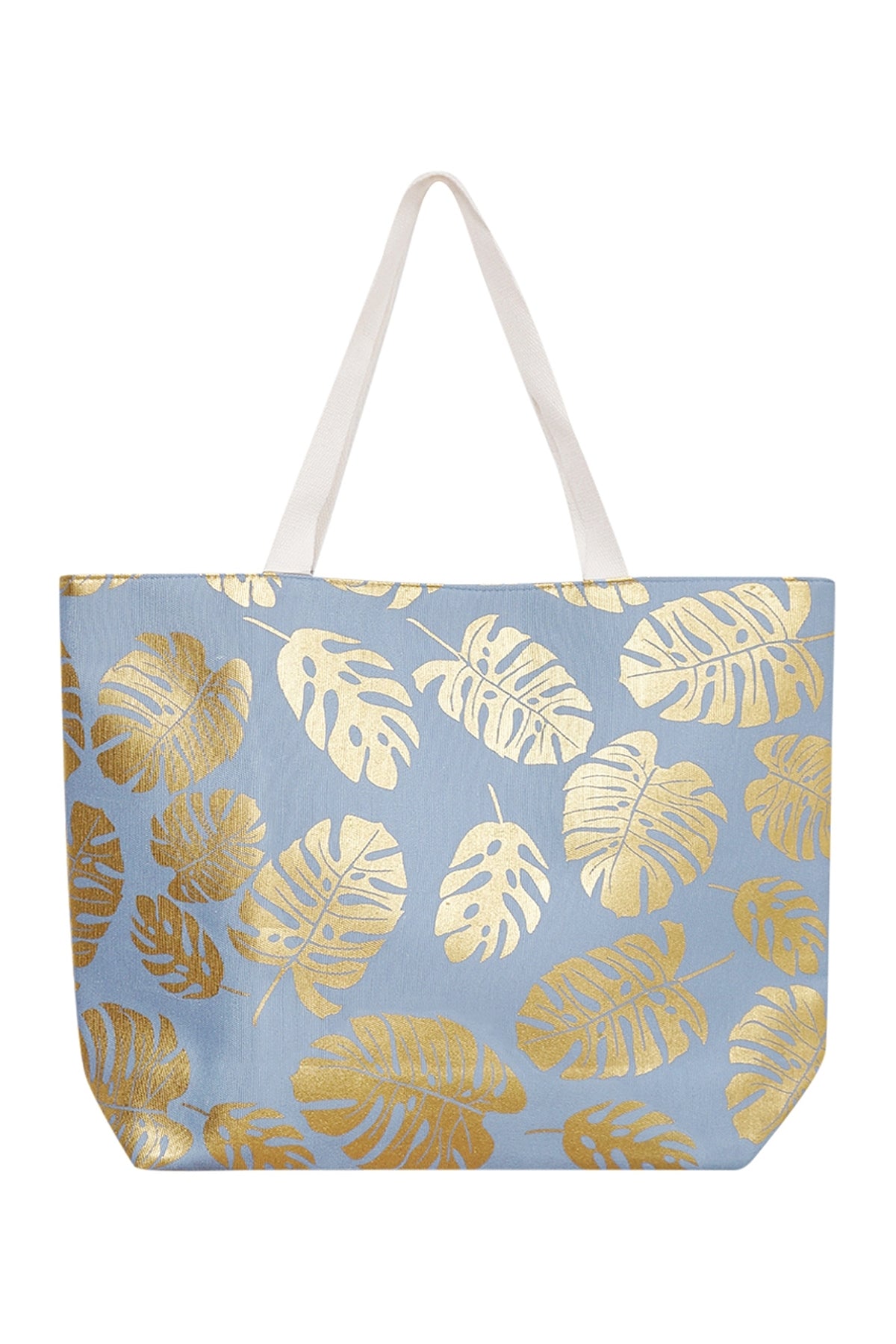 GOLD FOIL TROPICAL LEAVES BEACH TOTE BAG