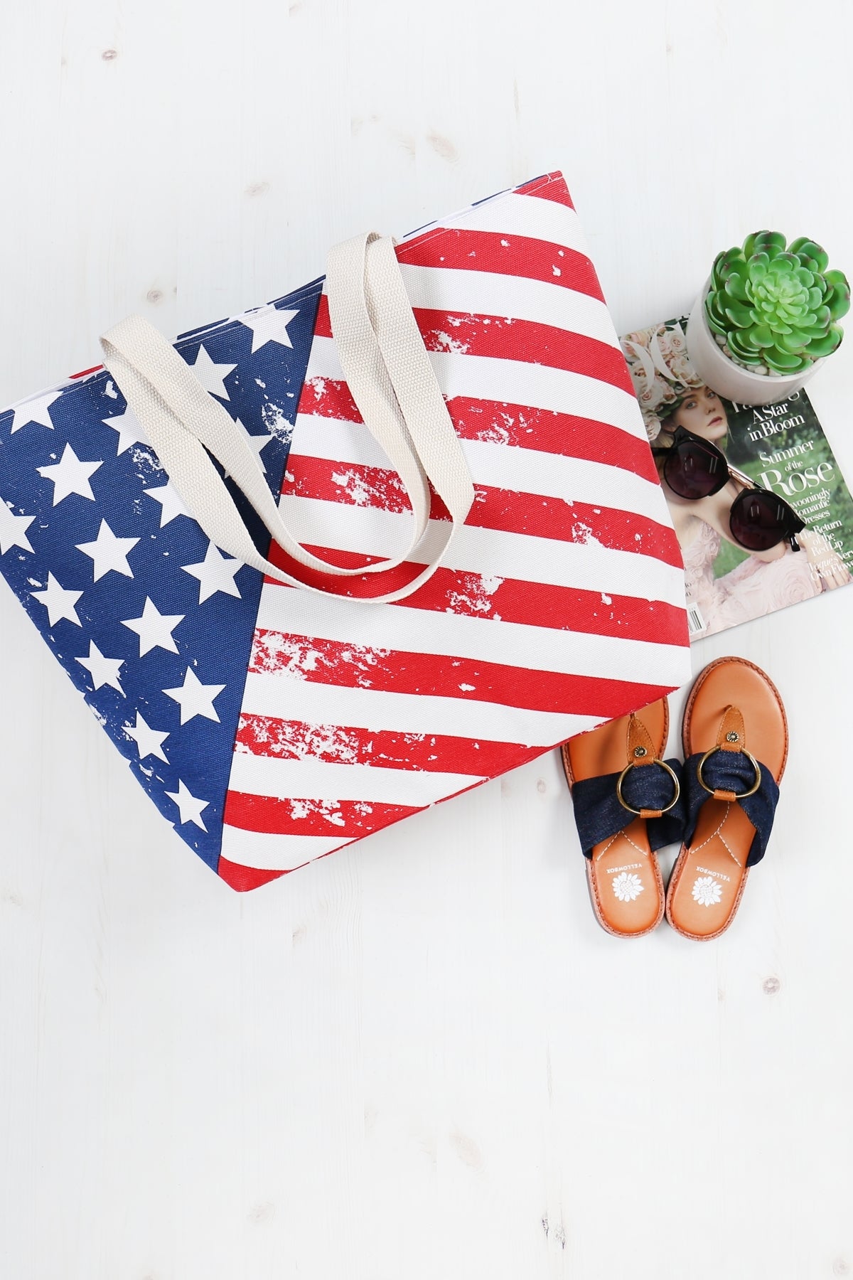 TROPICAL AMERICAN FLAG BEACH BAG