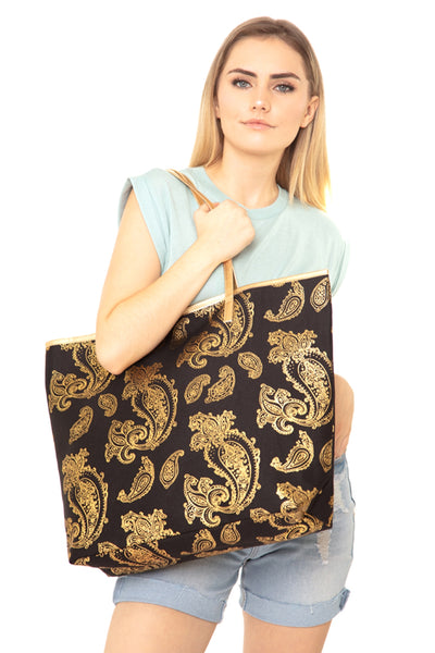 GOLD FOIL PAISLEY TOTE BAG CORAL/6PCS