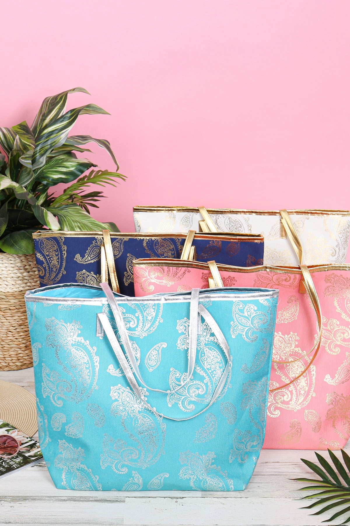 GOLD FOIL PAISLEY TOTE BAG