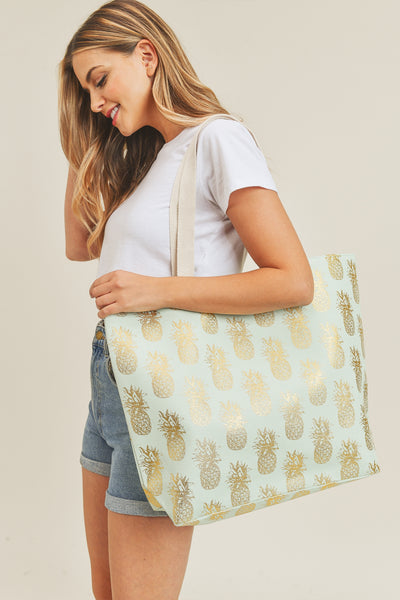 GOLD FOIL PINEAPPLE BEACH BAG