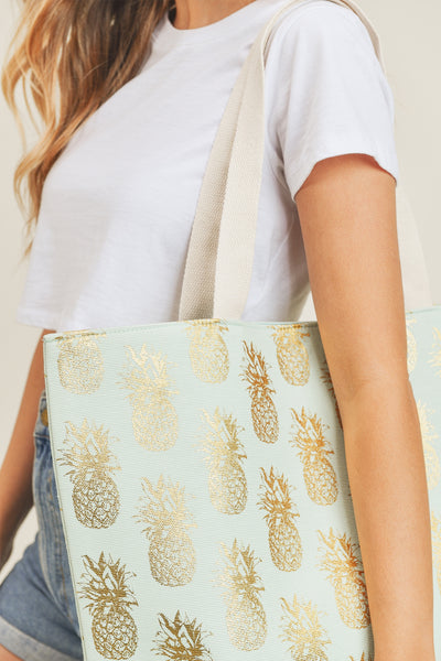 GOLD FOIL PINEAPPLE BEACH BAG