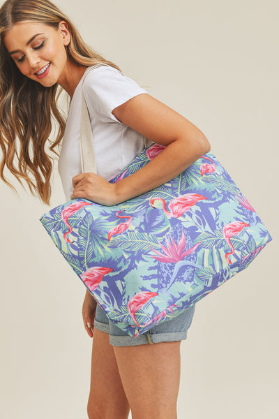 TROPICAL FLAMINGO TOTE BAG - BLUE/1PC