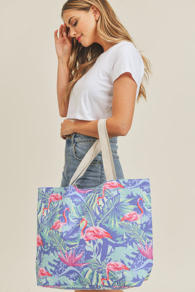 TROPICAL FLAMINGO TOTE BAG - BLUE/1PC