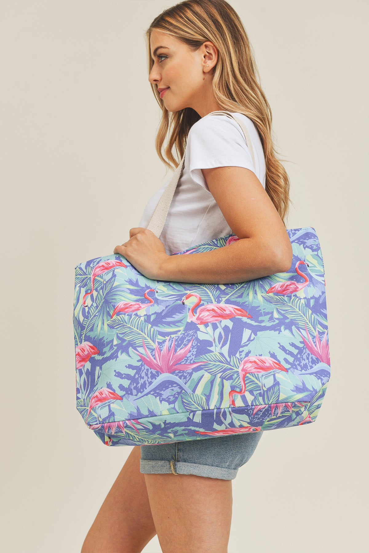 TROPICAL FLAMINGO TOTE BAG - BLUE/1PC