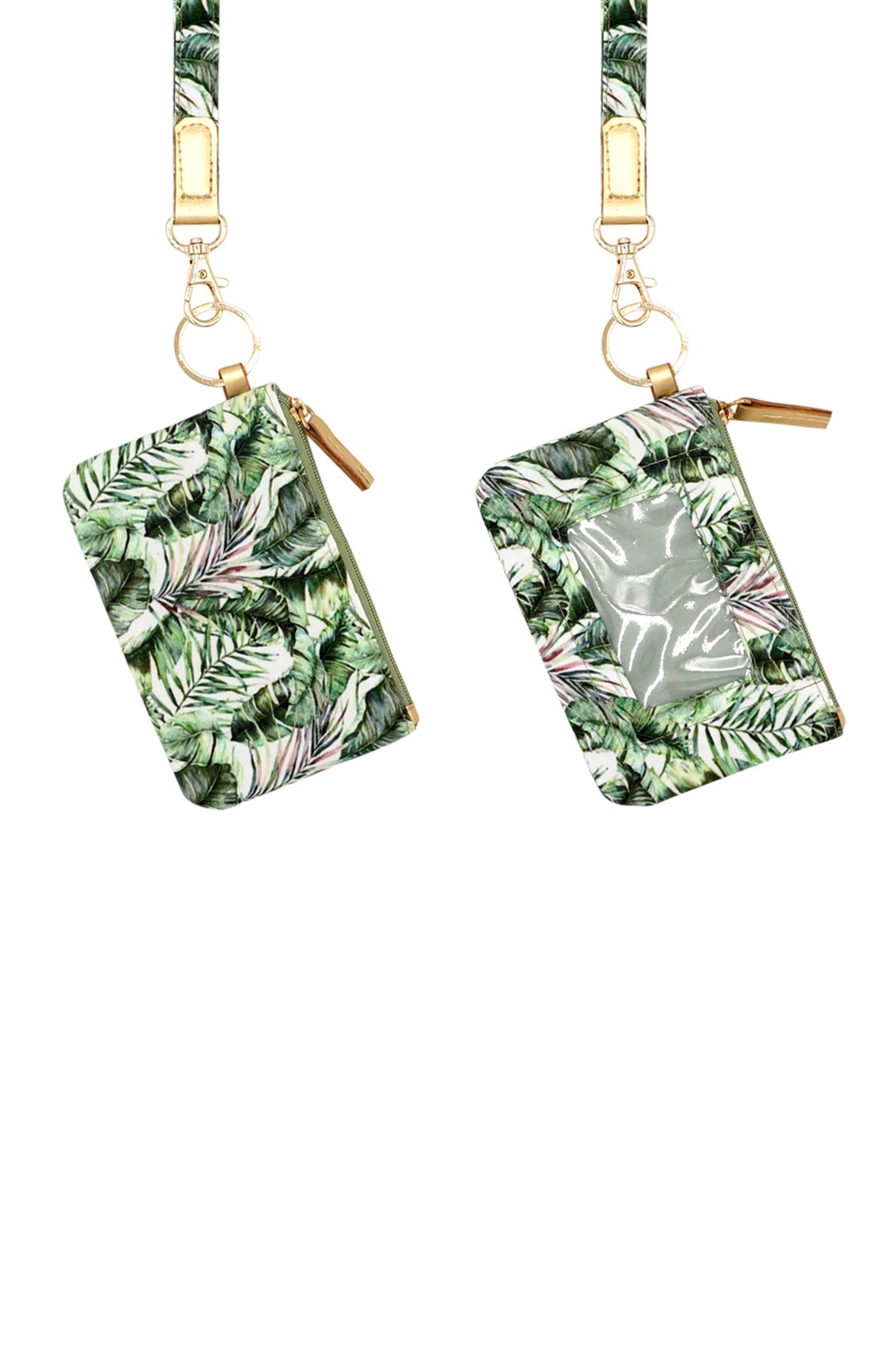 HAND DRAWN TROPICAL LEAVES ID WALLET & DETACHABLE LANYARD