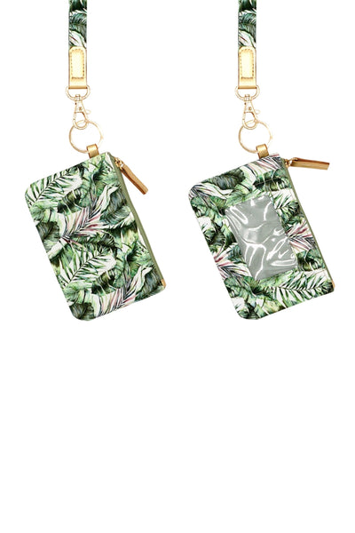 HAND DRAWN TROPICAL LEAVES ID WALLET & DETACHABLE LANYARD