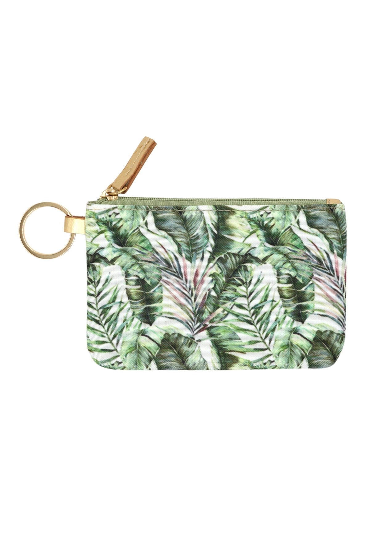 HAND DRAWN TROPICAL LEAVES ID WALLET & DETACHABLE LANYARD