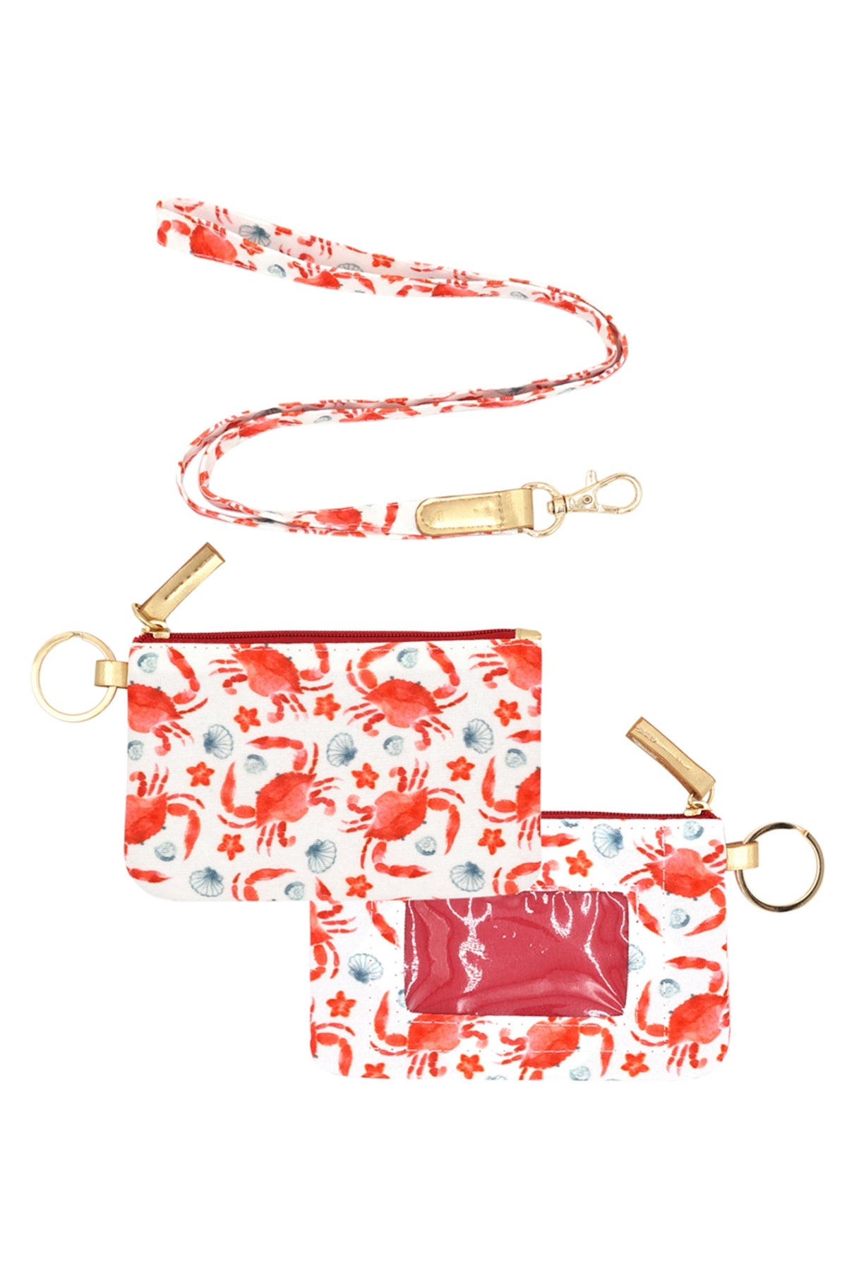 HAND DRAWN CRAB ID WALLET & DETACHABLE LANYARD