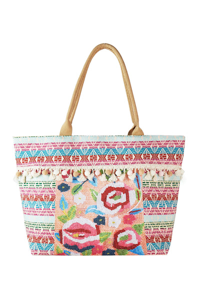 BOHO PRINT FRINGE TOTE BAG