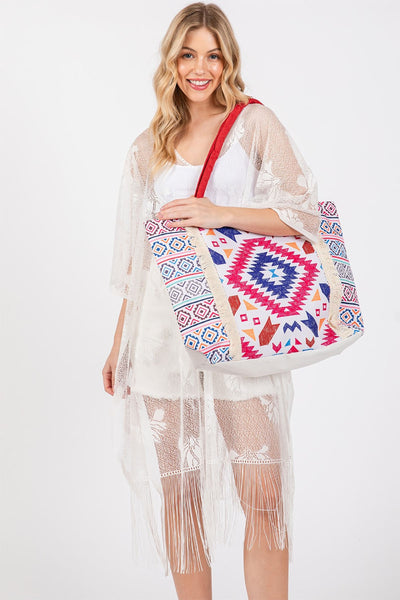 BOHO PRINT FRINGE TOTE BAG