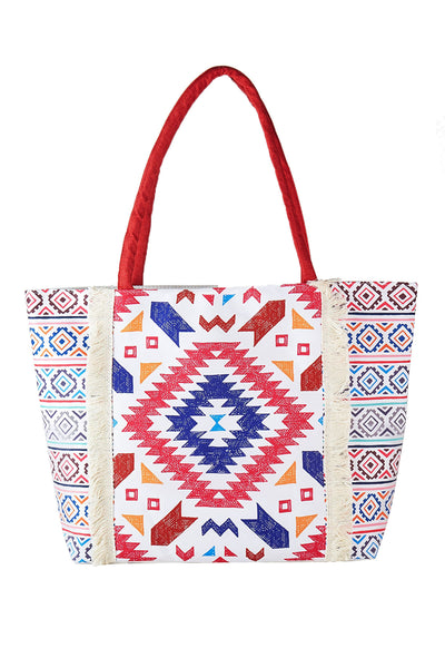 BOHO PRINT FRINGE TOTE BAG