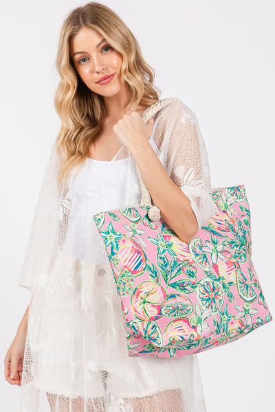 HAND DRAWN PRINT TOTE BEACH BAG